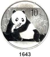 AUSLÄNDISCHE MÜNZEN,China Volksrepublik seit 1949 10 Yuan 2015.  Panda vor Bambus.  In Kapsel.