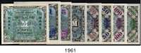 P A P I E R G E L D,A L L I I E R T E B E S E T Z U N G 1/2 Mark bis 1000 Mark 1944. 1/2 Mark US-Druck, sonst UdSSR-Drucke. Ros. AMB 1 bis 8. SATZ 8 Scheine