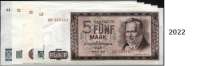 P A P I E R G E L D,D D R 5 bis 100 Mark 1964. Ros DDR-16 bis 20. SATZ 5 Scheine.