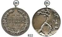 M E D A I L L E N,Schützen Eisenach Silbermedaille 1928 (Oertel).  Prämie der Schützengilde.  Schrift im Lorbeerkranz. / Gewehr und Wappenschild an Eiche.  Randpunze 