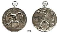 M E D A I L L E N,Schützen Eisenach Silbermedaille 1930 (Oertel).  Prämie der Schützengilde.  Zur Feier der Rheinlandbefreiung.  Adler mit zerrissener Kette in den Fängen auf Quader stehend, darauf Wappen. / Schützenembleme an Eiche gelehnt.  Randpunze SILBER 990.  39,2 mm.  24,92 g.