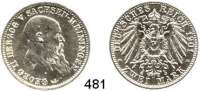 R E I C H S M Ü N Z E N,Sachsen - Meiningen Georg II. 1866 - 1914 2 Mark 1901.  Jaeger 149.  75. Geburtstag.