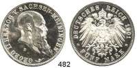 R E I C H S M Ü N Z E N,Sachsen - Meiningen Georg II. 1866 - 1914 5 Mark 1901.  Jaeger 150.  75. Geburtstag.