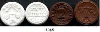 P O R Z E L L A N M Ü N Z E N,Münzen von anderen Deutschen Keramischen Fabriken Bitterfeld 1(2) und 2(2) Mark 1921 braun und weiß.  Menzel 2923.1-4.  SATZ 4 Stück.