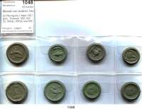 P O R Z E L L A N M Ü N Z E N,Münzen von anderen Deutschen Keramischen Fabriken Waldenburg 20 Pfennig bis 1 Mark 1921 grün.  Scheuch  552, 553(2), 554(2), 555(2) und 556.   Menzel 25902.  LOT 8 Stück