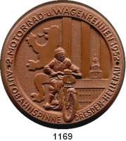 MEDAILLEN AUS PORZELLAN,Staatliche Porzellan-Manufaktur MEISSEN Dresden 1952 braun (98 mm).  2. Motorrad- und Wagenrennen.  Gipsform.