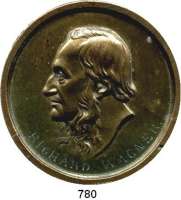 M E D A I L L E N,Personen Wagner, Richard Einseitige Bronzeplakette o.J.  Bärtiger Kopf n. l.  68 mm.  51,06 g.