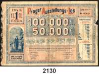 P A P I E R G E L D,Dokumente Prager Ausstellungs-Los zu 2 Mark vom 2.11.1890 zur allgemeinen Landesausstelung Prag 1891.