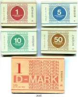 P A P I E R G E L D,D D R Gefängnisgeld 1, 5, 10, 50 Pfennig, 1 D-Mark 1.7.1990. Serie B. Jeweils 20 Scheine. Ros. MDI-34, 35, 36, 37, 38. LOT 100 Scheine.