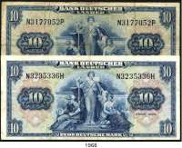 P A P I E R G E L D,BUNDESREPUBLIK DEUTSCHLAND  10 Deutsche Mark.  22.8.1949.  N...H und N...P.  Ros. BRD-4.  LOT 2 Scheine.