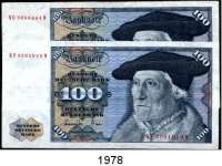 P A P I E R G E L D,BUNDESREPUBLIK DEUTSCHLAND 100 Deutsche Mark 1.6.1977. Ros. BRD-22 a. LOT 2 Scheine.