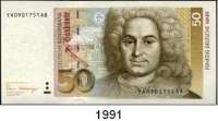 P A P I E R G E L D,BUNDESREPUBLIK DEUTSCHLAND 50 Deutsche Mark 2.1.1989. YA...A. Austauschnote. Ros. BRD-37 b.