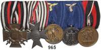 Orden, Ehrenzeichen, Militaria, Zeitgeschichte,Deutschland Drittes Reich Ordensspange mit 5 Auszeichnungen.  Kriegserinnerungskreuz 1914-1918; Preußisches Verdienstkreuz für Kriegshilfe; Medaille für XII Jahre Treue Dienste in der Luftwaffe; wie zuvor für 4 Jahre und Sudetenmedaille.