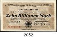 P A P I E R G E L D - N O T G E L D,Reichsbahn Frankfurt 20, 100(2), 500 Milliarden Mark 22.10.1923. 1 Billion Mark 2.11.1923. 10 Billionen Mark 6.11.1923. Müller/Geiger/Grabowski 008.7c, 11c, 12a, 13a, 15c, 21. LOT 6 Scheine.