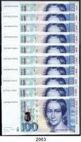 P A P I E R G E L D,BUNDESREPUBLIK DEUTSCHLAND 100 Deutsche Mark 2.1.1989. GD...S. Ros. BRD-54.a. LOT 10 Scheine. Teilweise fortlaufende KN.