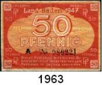 P A P I E R G E L D,BUNDESREPUBLIK DEUTSCHLAND Baden, Staatsschuldenverwaltung 5(2), 10(ksfr.) und 50(gebr.) Pfennig. 1947. Ros. FBZ-1 b(2), 2 d, 3. LOT 6 Scheine.
