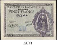 P A P I E R G E L D,AUSLÄNDISCHES PAPIERGELD Algerien 20 Francs 20.12.1943. Pick 92 a.