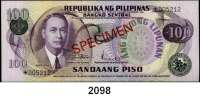 P A P I E R G E L D,AUSLÄNDISCHES PAPIERGELD Philippinen 100 Piso o.D. SPECIMEN und 2 Piso 1981. Pick 164 s1 und 166 a. LOT 2 Scheine.