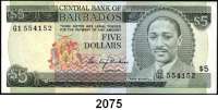 P A P I E R G E L D,AUSLÄNDISCHES PAPIERGELD Barbados 5 Dollars o.D.(1975). Pick 32 a.