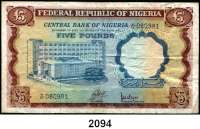 P A P I E R G E L D,AUSLÄNDISCHES PAPIERGELD Nigeria 5 Pfund o.D.(1968). Pick 13 a.
