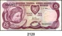 P A P I E R G E L D,AUSLÄNDISCHES PAPIERGELD Zypern 5 Pfund 1.10.1990. Pick 54 a.