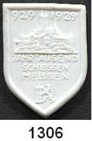 MEDAILLEN AUS PORZELLAN,Staatliche Porzellan-Manufaktur MEISSEN Meissen 1929 weiß (schildförmig).  Jahrtausend-Schiessen.