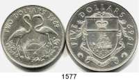 AUSLÄNDISCHE MÜNZEN,Bahamas Elisabeth II., seit 1952 2 und 5 Dollars 1969.  Schön 8 und 9.  KM 9 und 10.  LOT 2 Stück.