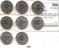 R E I C H S M Ü N Z E N,Drittes Reich  1 Reichsmark 1933 D; 34 G; 35 J; 36 D, E; 37 F, J und 1939 D.  LOT 8 Stück.  Jaeger 354.