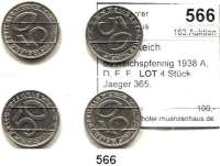 R E I C H S M Ü N Z E N,Drittes Reich  50 Reichspfennig 1938 A, D, E, F.  LOT 4 Stück.  Jaeger 365.