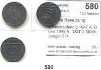 R E I C H S M Ü N Z E N,Alliierte Besetzung  5 Reichspfennig 1947 A, D und 1948 A.  LOT 3 Stück.  Jaeger 374.
