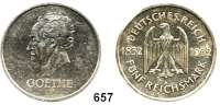 R E I C H S M Ü N Z E N,Weimarer Republik  5 Reichsmark 1932 A.  Jaeger 351.  G O E T H E.