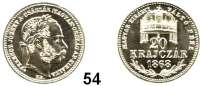 Österreich - Ungarn,Habsburg - Lothringen Franz Josef I. 1848 - 1916 20 Krajczar 1868 KB, Kremnitz.  Off. Neuprägung.  Vgl. Frühwald 1801.