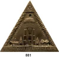 M E D A I L L E N,Automobile / Motorsport Einseitige dreieckige Bronzeplakette 1928 (AWES MÜNZE BERLIN). Motorrad-Club Heegermühle und Umgebung (Eberswalde). Zielfahrt 2. September 1928. 73 x 64 mm. 55,98 g.