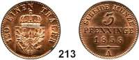 Deutsche Münzen und Medaillen,Preußen, Königreich Friedrich Wilhelm IV. 1840 - 1861 3 Pfennig 1858 A.  Olding 335.  AKS 90.  Jg. 52.
