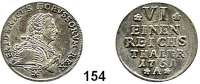 Deutsche Münzen und Medaillen,Preußen, Königreich Friedrich II. der Große 1740 - 1786 1/6 Taler 1751 A, Berlin.  5,15 g. Kluge 86.1.  v.S. 244.  Olding 22.