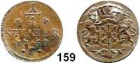 Deutsche Münzen und Medaillen,Preußen, Königreich Friedrich II. der Große 1740 - 1786 1/4 Stüber (Cu) 1753 C, Kleve und 1754 A, Aurich.  Kluge 285 und 286.  LOT 2 Stück.