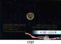 AUSLÄNDISCHE MÜNZEN,Russland Nikolaus II. 1894 - 1917 5 Rubel 1902, Sankt Petersburg.  (3,87g fein).  Im Plexiglasrahmen mit Plombe und Zertifikat der Zentralbank der Russischen Föderation.  Bitkin 29.  Schön 14.  Y. 62.  Fb. 180.  GOLD.