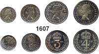 AUSLÄNDISCHE MÜNZEN,Großbritannien Elisabeth II. 1952 - Maundy-Set 1968.  1, 2, 3 und 4 Pence.  Seaby 4131.  Schön 395 bis 398.  KM MDS 227.  SATZ. 4 Stück.  Im Originaletui.