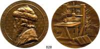 M E D A I L L E N,Personen Gutenberg, Johannes Bronzemedaille 1902 (Leon Deschamps). Prämie für Buchdruckerkunst. Brustbild Gutenbergs mit Pelzmütze und Pelzrock n. l. / Druckerpresse. 74 mm. 194 g.