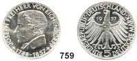B U N D E S R E P U B L I K,  5 Mark 1957 J     Eichendorff.