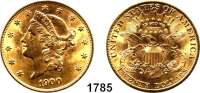 AUSLÄNDISCHE MÜNZEN,U S A  20 Dollars 1900, Philadelphia (30,09 g fein).  Schön 111.  KM 74.  Fb. 177.  GOLD.