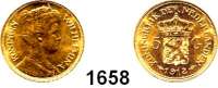 AUSLÄNDISCHE MÜNZEN,Niederlande Wilhelmina I. 1890 - 1948 5 Gulden 1912, Utrecht (3,02g FEIN).  GOLD.  Schulman 754.  KM 151.  Schön 41.  Fb. 350.