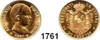 AUSLÄNDISCHE MÜNZEN,Spanien Alfons XIII 1886 - 1931 20 Peseten 1887(1962), Madrid (5,8g fein).  Off. Neuprägung.  Kahnt/Schön 176.  KM 693.  Fb. 345 R.  GOLD.