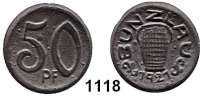 P O R Z E L L A N M Ü N Z E N,Münzen von anderen Deutschen Keramischen Fabriken Bunzlau 50 Pfennig 1921 braun.  Menzel 4020.9.
