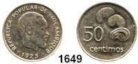 AUSLÄNDISCHE MÜNZEN,Moçambique  50 Céntimos 1975.  Dieses Stück gelangte wegen der unterbliebenen Währungsumstellung nicht in den Zahlungsverkehr.  Schön 36.  KM 95.