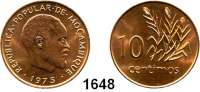 AUSLÄNDISCHE MÜNZEN,Moçambique  10 Céntimos 1975.  Dieses Stück gelangte wegen der unterbliebenen Währungsumstellung nicht in den Zahlungsverkehr.  Schön 34.  KM 93.