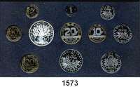 AUSLÄNDISCHE MÜNZEN,Frankreich 5. Republik seit 1958 Kurssatz 1996. (11 Werte).  1 Centime bis 100 Francs.  KM PS 14.