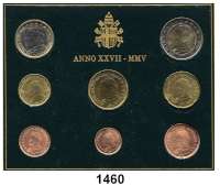 AUSLÄNDISCHE MÜNZEN,E U R O  -  P R Ä G U N G E N Vatikan Kurssatz 2005 (8 Werte).  Cent bis 2 Euro.  KM MS 111.