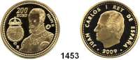 AUSLÄNDISCHE MÜNZEN,E U R O  -  P R Ä G U N G E N Spanien 200 Euro 2009 (13,5 g fein).  Spanische Könige - Philipp II.  Schön 454.  KM 1213.  Im Originaletui mit Zertifikat..  GOLD.