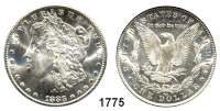 AUSLÄNDISCHE MÜNZEN,U S A  Morgan Dollar 1883 CC, Carson City.  Kahnt/Schön 78.  KM 110.  Im Plastikrahmen (ANACS MS 65).  Im Etui mit Zertifikat.